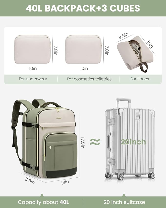 LOVEVOOK Travel Backpack for Women & Men - 17.3 Inch Carry On Backpack & Personal Item Backpack for Airlines, Spacious and Durable Design, with 3 Packing Cubes