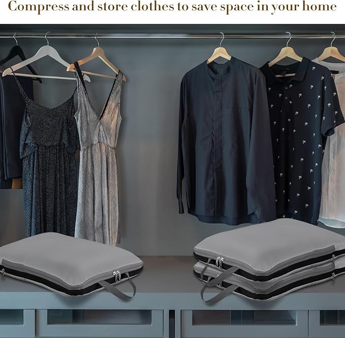 Hosuly 6 Pcs Ultralight Compression Packing Cubes for Travel 17.3 x 12.6'' XL Large Expandable Luggage Organizers for Save Space Family Long Trips (Dark Gray)
