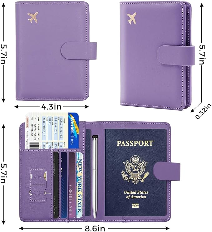 Melsbrinna Premium Leather Passport Holder Covers Case, Waterproof Rfid Blocking Travel Wallet Passport Holder with Pen Holder, Cute Passport Book for Women/Men