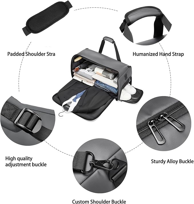 Garment Bags for Travel,45L Carry on Convertible Garment Duffle bag for Men Women - 3 in 1 Hanging Suit Travel Bag with Shoulder Strap
