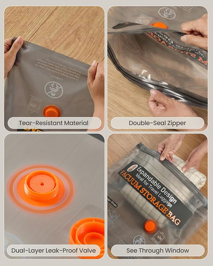 Travel Vacuum Bags for Clothing with Rechargeable Electric Pump, 12 Pack Compression Packing Storage Bags for Luggage and Suitcase, Space Saver Seal Bags for Cruise and Vacation