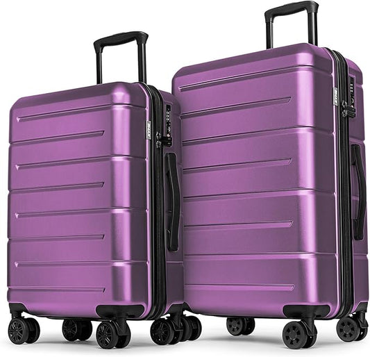 KYME Luggage Sets 2 Piece Suitcase Set Hardshell 20 inch/24 inch Luggage with Spinner Wheels Hardside PC+ABS Checked Medium Suitcase with TSA Lock for Women Dark Purple