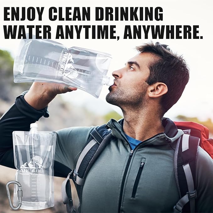 Ancable 64oz Collapsible Water Bottles, 6-Pack Reusable Travel Foldable Water Bottles for Hiking Camping Running Bike, BPA-Free Water Bottle
