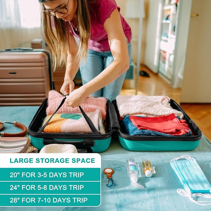Kono 28 Inch Luggage Expandable Suitcase with Spinner Wheels TSA Lock Lightweight PC+ABS Hardside Large Checked Luggage Durable Rolling Suitcase Turquoise