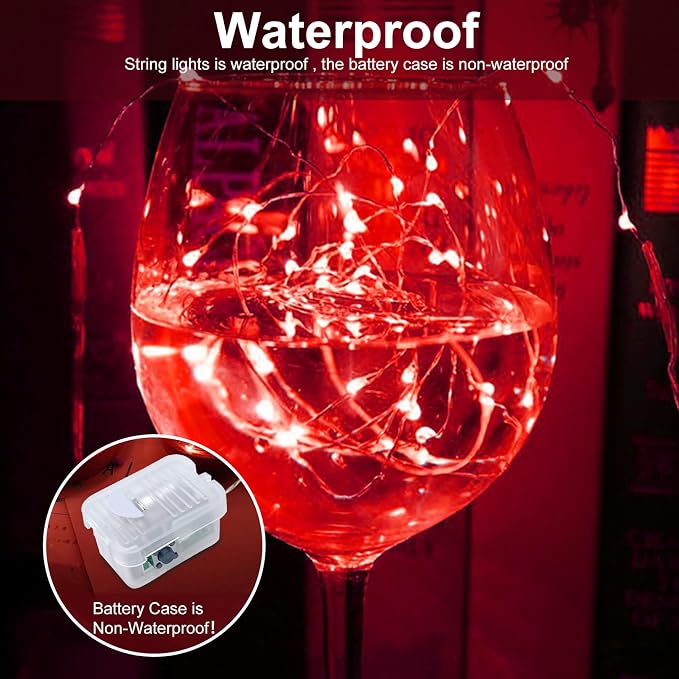AIKEI 48 Pack LED Fairy Lights Battery Operated, Fairy String Lights 3 Modes Waterproof 7 Feet 20 Led Firefly Starry Lamps for Wedding Party Bedroom Garden Valentines Christmas Decoration Red
