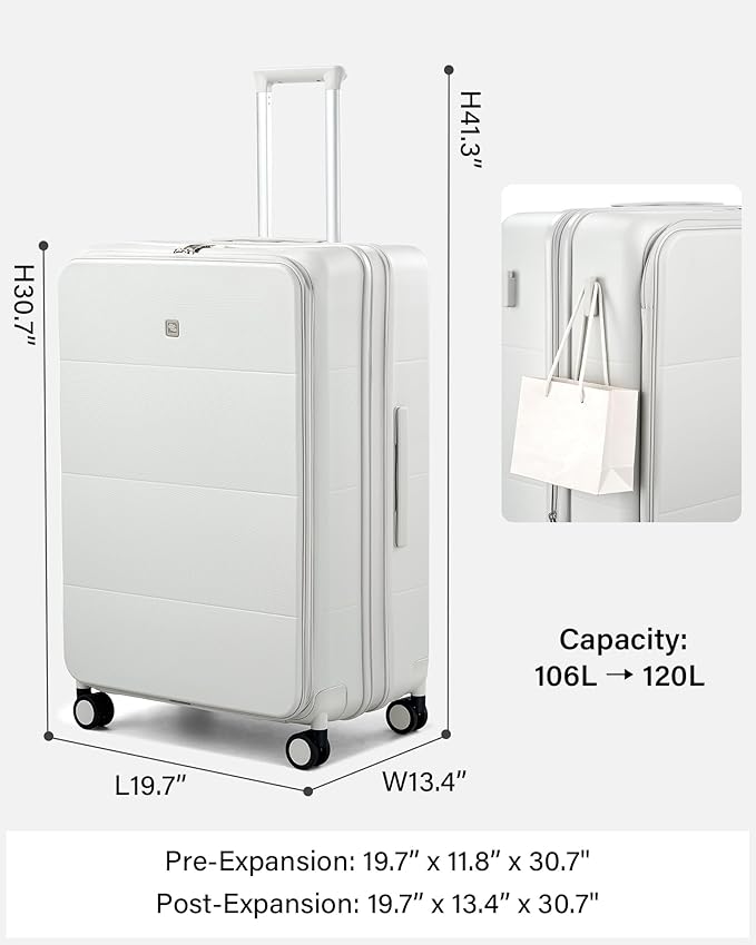 Hanke Hardside Expandable Large Checked Luggage, 28 Inch Top Opening Trunk Luggages with Spinner Wheels, All-PC Hard Shell Suitcase, Lightweight TSA Approved (Smoke White, 120L)