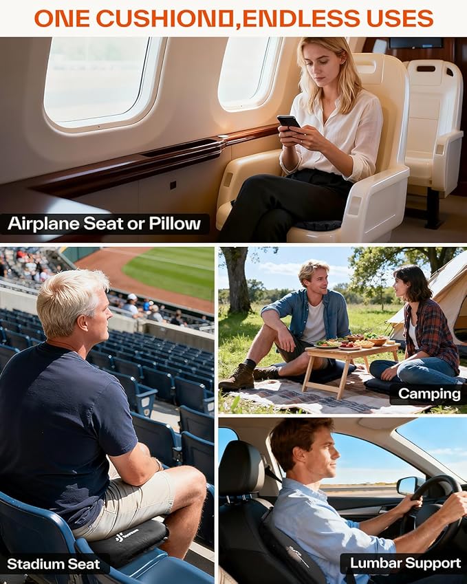 Sportneer Inflatable Seat Cushion: Self-Inflating 2" High Rebound Foam Cushion for Airplane Bleacher Stadium and Outdoor Events – 0.48lbs Lightweight & Easy to Carry for Sports Fans, 2 Pack