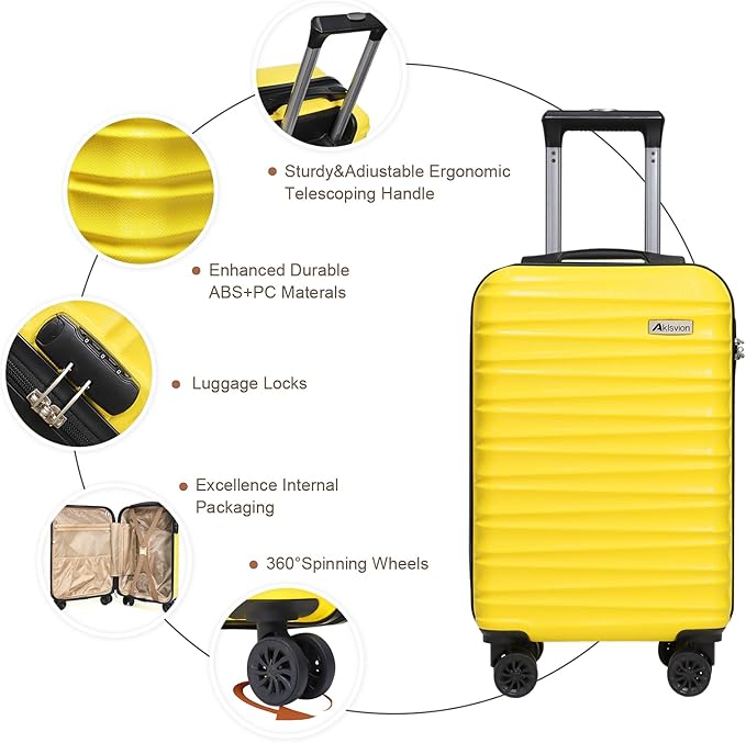 Luggage Set 3 Piece Luggage Set ABS hardshell Spinner Wheels Luggage Carry on Suitcase with Weekender bag & Toiletry bag(Yellow)