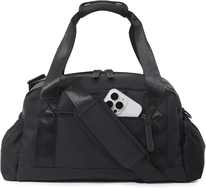Small Gym Bag for Women, Mini Crossbody Gym Duffle Bag with Wet Compartment, Carry on Gym Tote Bag for Workout Dance Sport Travel (Medium-Black)