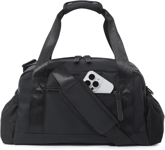 Small Gym Bag for Women, Mini Crossbody Gym Duffle Bag with Wet Compartment, Carry on Gym Tote Bag for Workout Dance Sport Travel (Medium-Black)