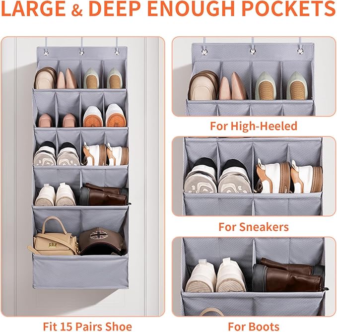 Over-the-Door-Shoe-Organizers, Hanging Organizers with Large Pocket Shoes Holder and Storage, Hanging Shoe Rack for Closet, Shoe Organizer for Closet, Zapateras Organizer para Closet for Boot, Sneaker