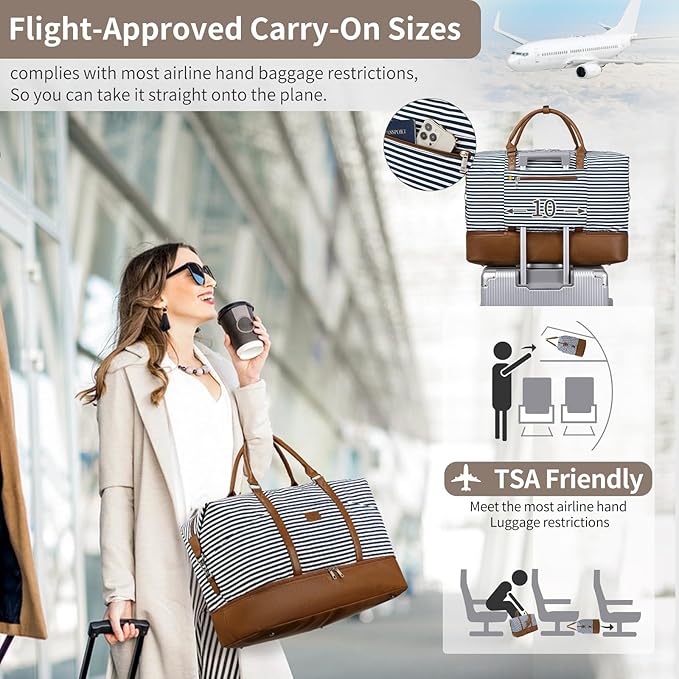 Weekender Bag, Large Travel Duffel Bag for Women, Carry on Overnight Bag with Shoe Compartment and Toiletry Bags