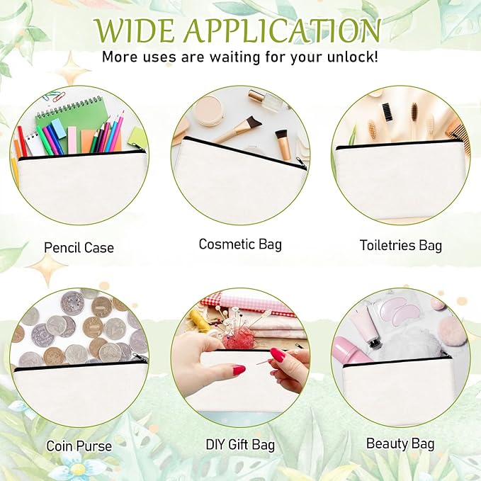 Legigo Blank Canvas Bag Zipper Pouch Makeup Bags Bulk - Multi-Purpose Canvas Pencil Pouch with Sturdy Zipper, Cosmetic Bag Travel Toiletry Bag for DIY Craft Projects, Storage (8.3 x 5 inches)
