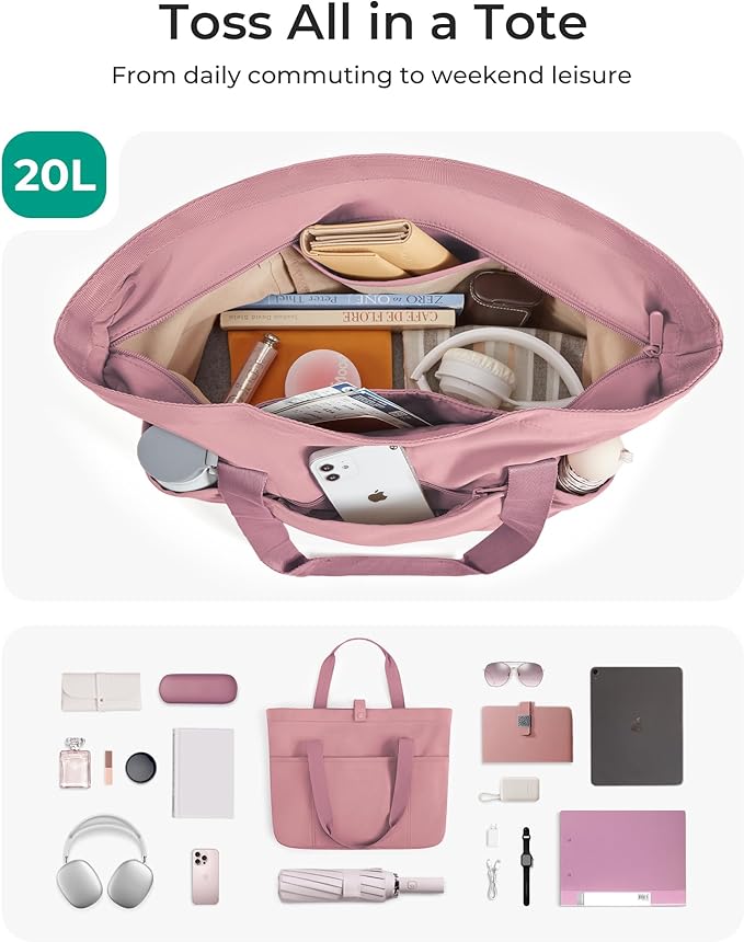BAGSMART Tote Bag for Women, Foldable Tote Bag With Zipper Travel Large Shoulder Bag Handbag for Work