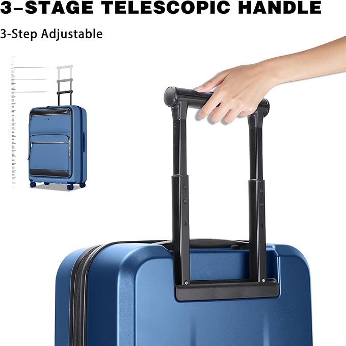 Luggage Sets 2 Piece, Carry On Luggage with Front Pocket & USB Port and 28 Inch Expandable Checked Luggage, Hybrid Soft Front & Hard Shell Suitcases with Spinner Wheels & TSA Lock, Navy Blue