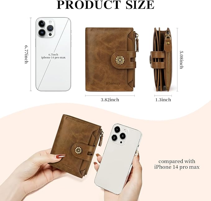Wallet Women,RFID Blocking Womens Wallet,Leather Bifold Compact Small Wallet for Women Card Holder with Zip Coin Pocket(apricotbrown)