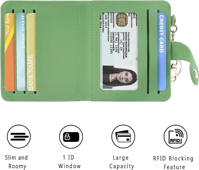 Airkit Small Wallets Woman RFID Blocking Leather Credit Card Holder - with ID Window - Card Wallets for Women - with Zipper Coin Purse - Keychain Wallet