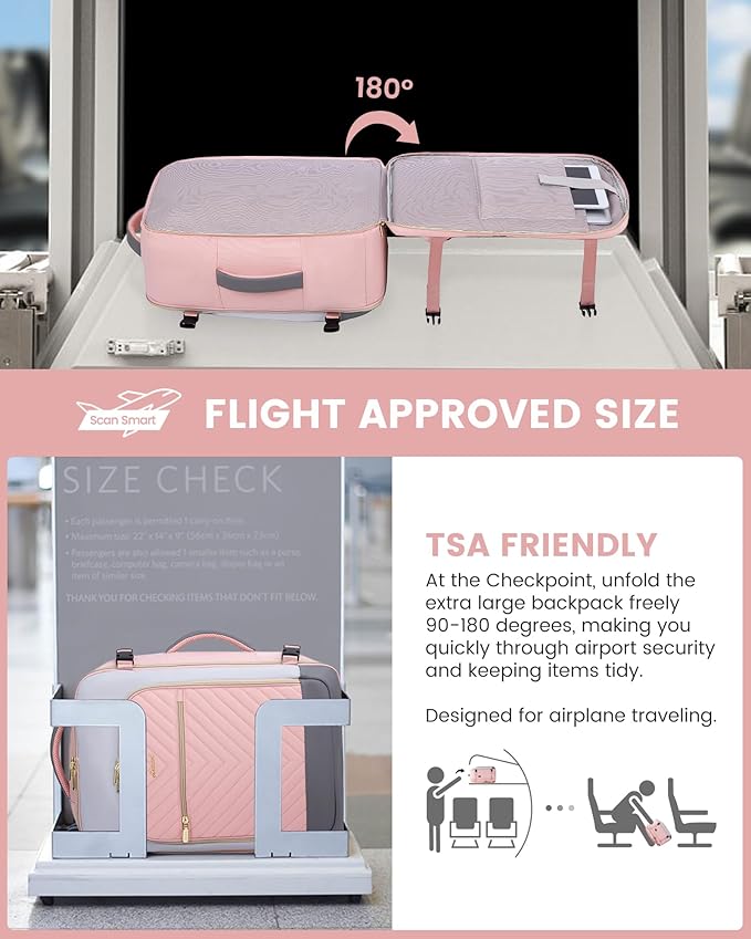 LOVEVOOK Large Travel Backpack for Women, TSA Carry on Backpack for Airplanes, 40L Personal Item Travel Bag for Women fits 17" Laptop,Waterproof Carry on Bag Airplane Approved with 3 Packing Cubes