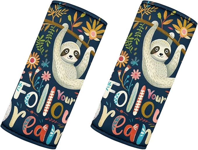 BIGCARJOB Cute Sloth Luggage Handle Cover Replacement 2 Pieces Follow Your Dream Sloth Suitcase Identifier Protective Cover Trolley Case Grip Travel Luggage Handle Wrap Luggage Accessories