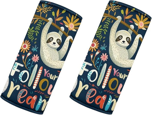BIGCARJOB Cute Sloth Luggage Handle Cover Replacement 2 Pieces Follow Your Dream Sloth Suitcase Identifier Protective Cover Trolley Case Grip Travel Luggage Handle Wrap Luggage Accessories