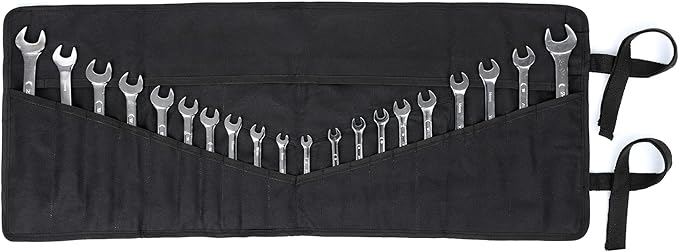 Denifiter Tool Bag, Heavy Duty Waxed Canvas Wrench Tool Roll Up Pouch, Multi-Purpose Small Hand Tools Organizer Holder with 24 Pockets (Black)