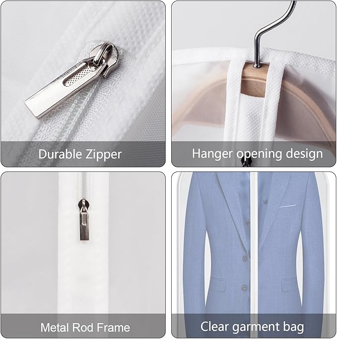 Kntiwiwo 60 inches Garment Bags for Closet Storage with Zipper Clear Garments Bag for Gowns Long, Dresses, Suit, Coat - Set of 20 [Upgraded Version]
