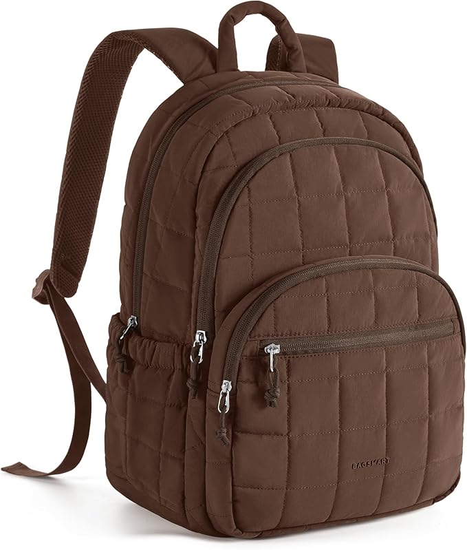 BAGSMART College Laptop Backpack, Travel Backpack for Women, Quilted Casual Daypack, Water-Resistant Bookbag for 15.6 Inch Laptop, Chocolate