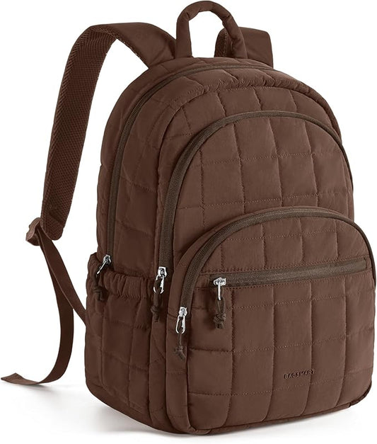 BAGSMART College Laptop Backpack, Travel Backpack for Women, Quilted Casual Daypack, Water-Resistant Bookbag for 15.6 Inch Laptop, Chocolate