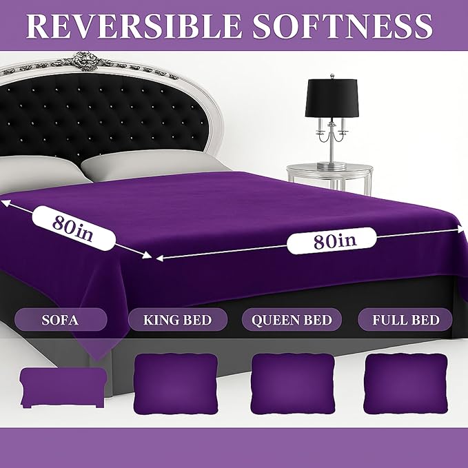 Waterproof Gray Blanket for Dog Cat Puppy, 80''x 80'' Double Side Leakproof Reversible Double Side Sherpa Flannel Fleece 3 Layer Lightweight Blanket, Absorb 70oz(PurpleWhite), Machine Washable