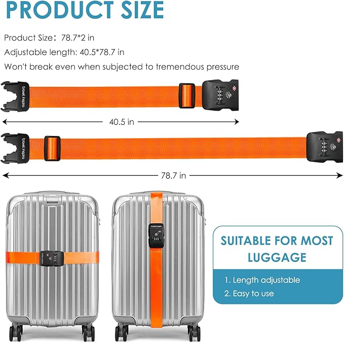 Travel Inspira Luggage Straps for Suitcases with TSA Lock, Protect Your Luggage Anti-Burst, High Visibility Color, Easy to Identify Luggage Adjustable Heavy Duty Belt for 20-32 Inch Suitcases