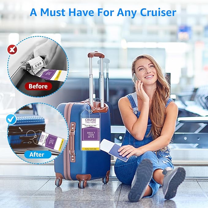8 Pack Cruise Luggage Tag Holders for Carnival, NCL, Princess, MSC, Norwegian Cruise Ship Essentials Must Haves 2025 & 2026 by FUNMCAN, Clear Plastic Tags Cruise Travel Essentials with Waterproof