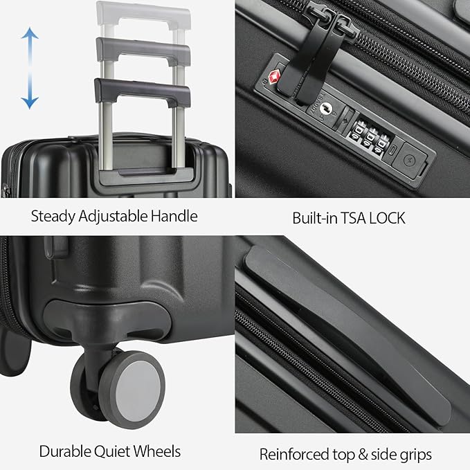KROSER Hardside Expandable Carry On Luggage with Spinner Wheels & Built-in TSA Lock, Durable Suitcase Rolling Luggage with USB Port, Carry-On 20-Inch, Black