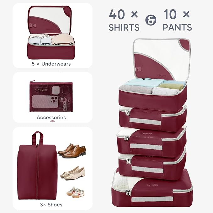 10 Set Packing Cubes for Travel, Gifts for Women Mom,Anti-Tearing Suitcase Organizer for Luggage with Shoe & Hanging Toiletry Bag,OlarHike Vacation Essentials & Accessories for Cruise Ship