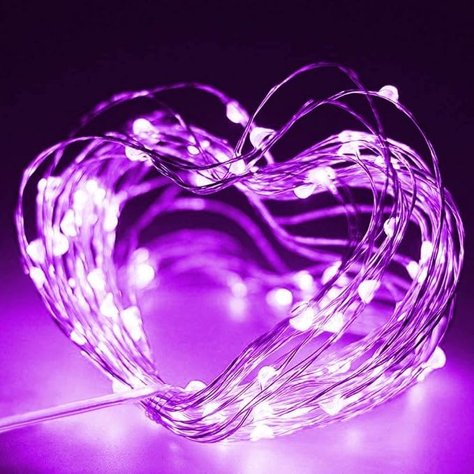 Twinkle Star 33ft 100 LED Battery Operated String Lights, Purple | Waterproof, Remote & Timer, 8 Lighting Modes, Halloween Lights, Indoor Outdoor, Waterproof, Indoor Outdoor Wedding Party