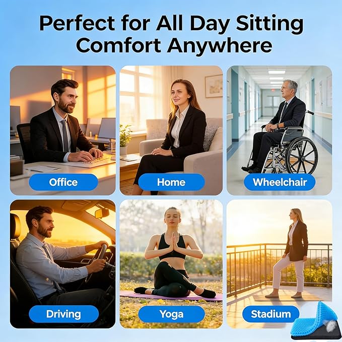 Gel Seat Cushion, Cushion, Gel Seat Cushion for Long Sitting, Breathable Honeycomb Design Absorbs Pressure Points Chair Pad, for Office Chair, Wheelchair, Car & Truck (42 * 36 * 4.5cm)