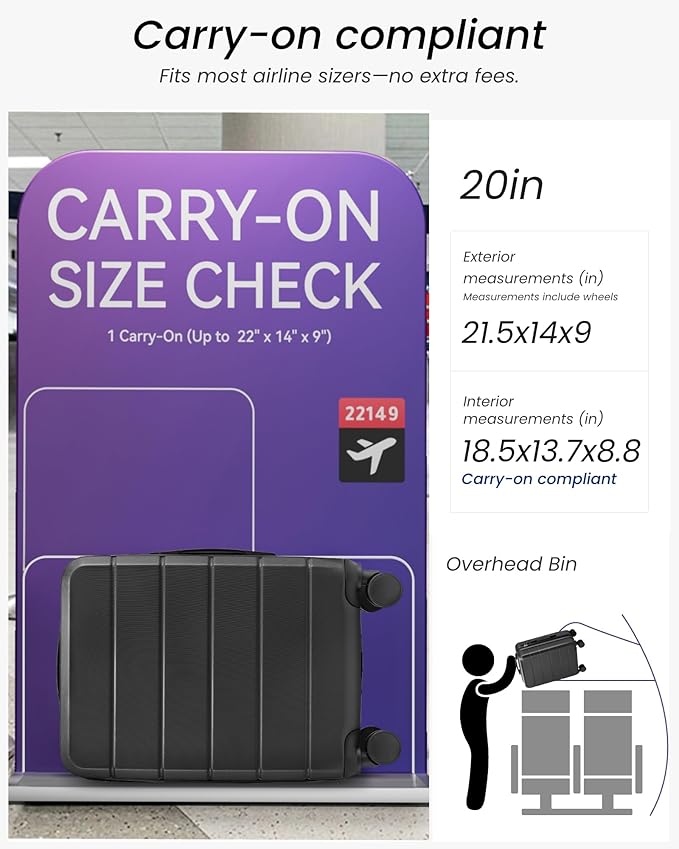 Carry On Luggage 22x14x9 Airline Approved, Expandable ABS Hardside Suitcase with Spinner Wheels & TSA Lock, Lightweight Travel Suitcase for Business (20 in, Blue)