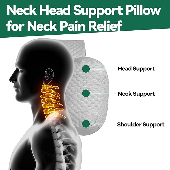 MABOZOO Neck Pillows for Recliners with Pocket,Headrest Cushion for Neck Pain Relief and Cervical Support,Recliner Head Pillow for Side Sleeping at Home, Office or Traveling (Grey & White)