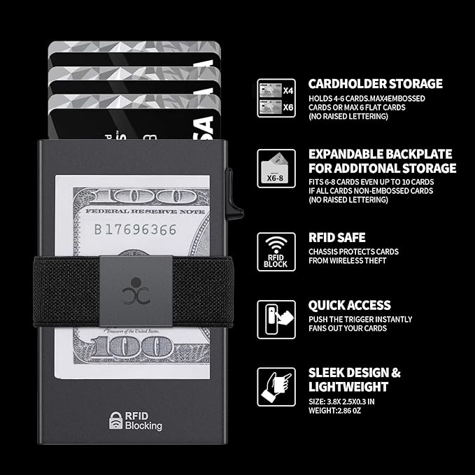 SEMORID Slim Aluminum Card Holder Wallet for Men, Durable Expandable Backplate, RFID Blocking Minimalist Metal Pop Up Wallet, Holds 12+ Cards Plus Cash