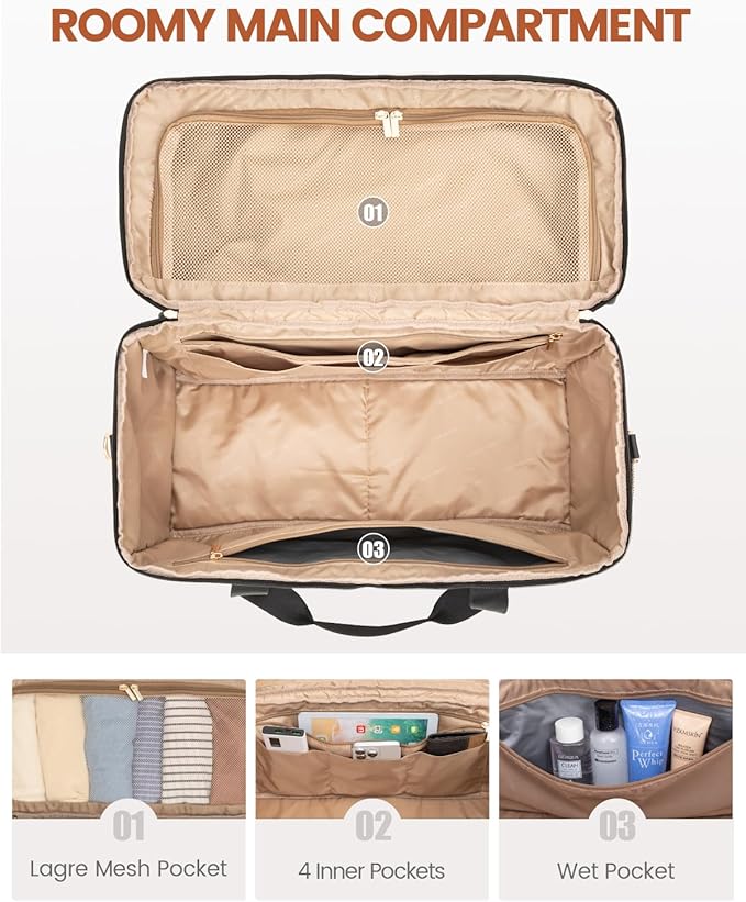 LOVEVOOK Travel Duffle Bag - Weekender & Overnight Bag with Toiletry & Wet Pocket, Carry-On Size, 3pc Set