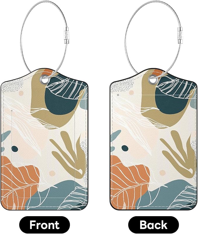 2 Pack PU Leather Luggage Tags for Suitcases, Privacy Protection Cover with Stainless Steel Loop and Address Card, Travel Cruise Essentials (Bohemia)