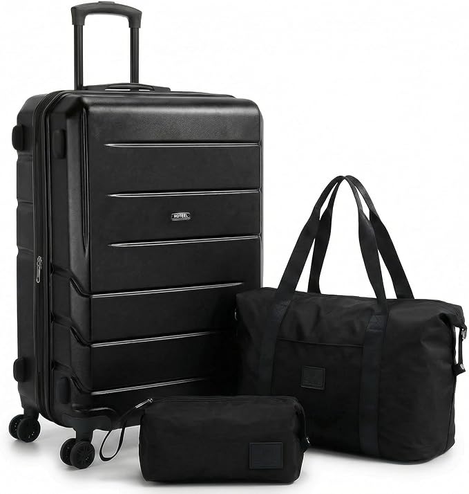 Hoteel Luggage Sets 3 Piece, 4-Yr Warranty, PC+ABS Hard Shell Expandable Suitcases with Wheels, TSA Aproved Lock and Carry on Bags, Travel Suit Case Set for Men and Women, (3-Piece, Black)