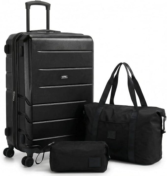 Hoteel Luggage Sets 3 Piece, 4-Yr Warranty, PC+ABS Hard Shell Expandable Suitcases with Wheels, TSA Aproved Lock and Carry on Bags, Travel Suit Case Set for Men and Women, (3-Piece, Black)