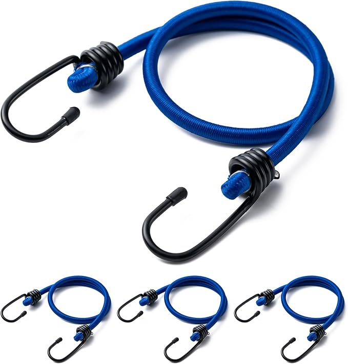 Aegero 32inch Bungee Cords with Hooks,4Pcs Heavy Duty Extra Strong Outdoor Elastic Rope,Multi-Purpose Elastic Bungee Straps for Luggage,Camping,Tarps,Bike Rack,Outdoor Tent,Weatherproof（Blue）