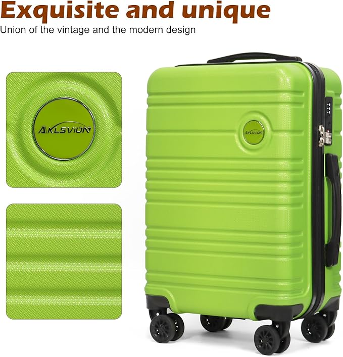 ABS+PC Carry on Luggage set with backpack 3 Pcs suitcace with Spinner wheels TSA Lock 20-In hardshell Lightweight Luggage set (Lime)