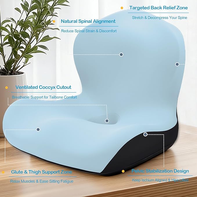 Seat Cushion, Office Chair Cushion, L-Shaped Ergonomic Car Seat Cushions, Memory Foam Chair Cushion, Lumbar Support Pillow for Wheelchair, Car, Home, Office, Desk, Blue