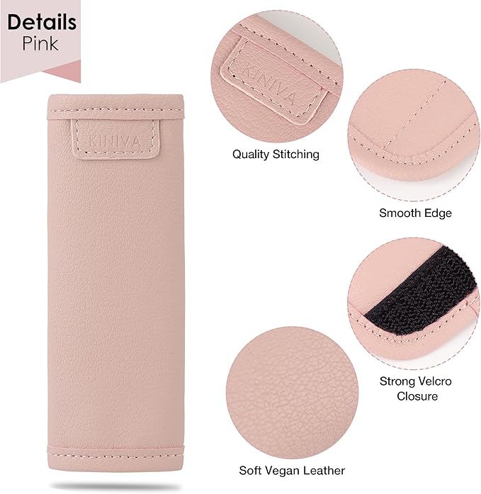 KINIVA Leather Luggage Handle Wrap 4 Pack Set,Luggage Identifiers Tags Markers for Luggage Suitcase,Travel Accessories(pink-4pcs)