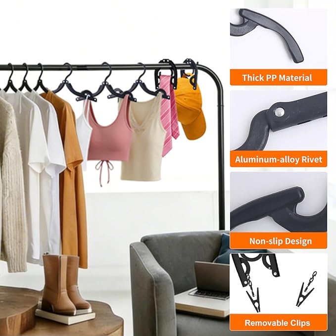 8Pcs Travel Hangers with Clips for Cruise Foldable Hangers - Portable Folding Clothes Hangers Travel Accessories Foldable Clothes Drying Rack Cruise Essentials