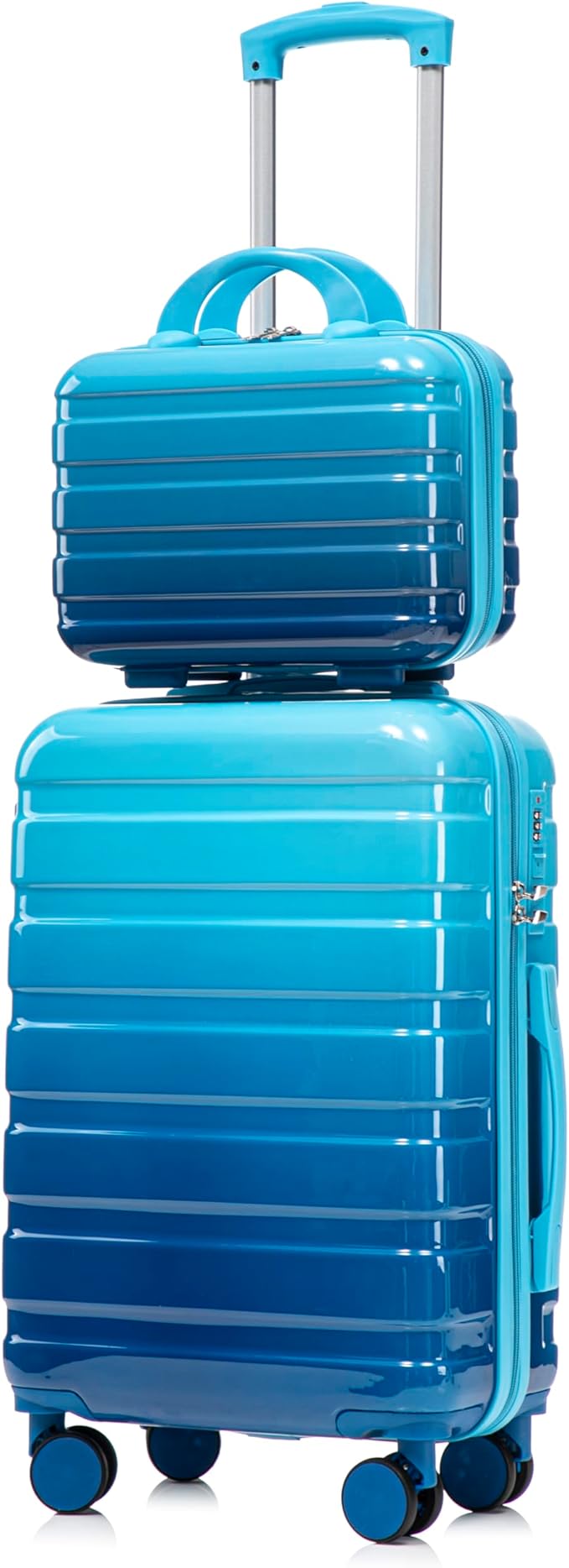 Gradient Blue-Navy Blue Luggage Set 14" & 20" - 2 Piece PC Spinner Wheel Suitcases with Combination Lock, Lightweight Carry On for Business & Vacation