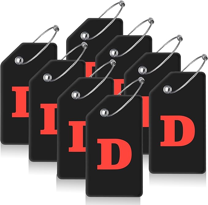Gostwo 8 Pack Luggage Tags for Suitcases, 26 Initial Letter Travel Luggage Baggage Identification Labels ID Tags Fully Bendable Tags with Stainless Steel Loop (Letter D, Black)