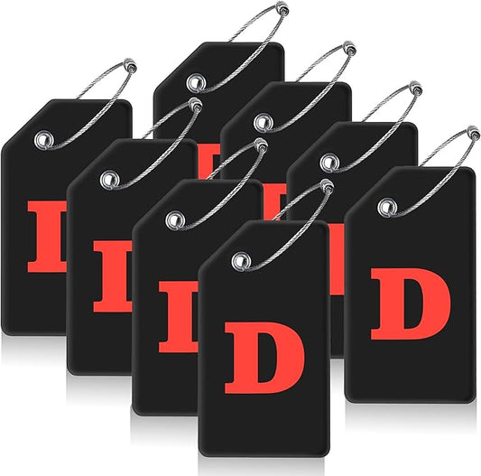 Gostwo 8 Pack Luggage Tags for Suitcases, 26 Initial Letter Travel Luggage Baggage Identification Labels ID Tags Fully Bendable Tags with Stainless Steel Loop (Letter D, Black)